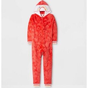 NEW Cat & Jack One Piece Pajamas Orange Rainbow Hooded GIRLS 14/16 Women's Sz S